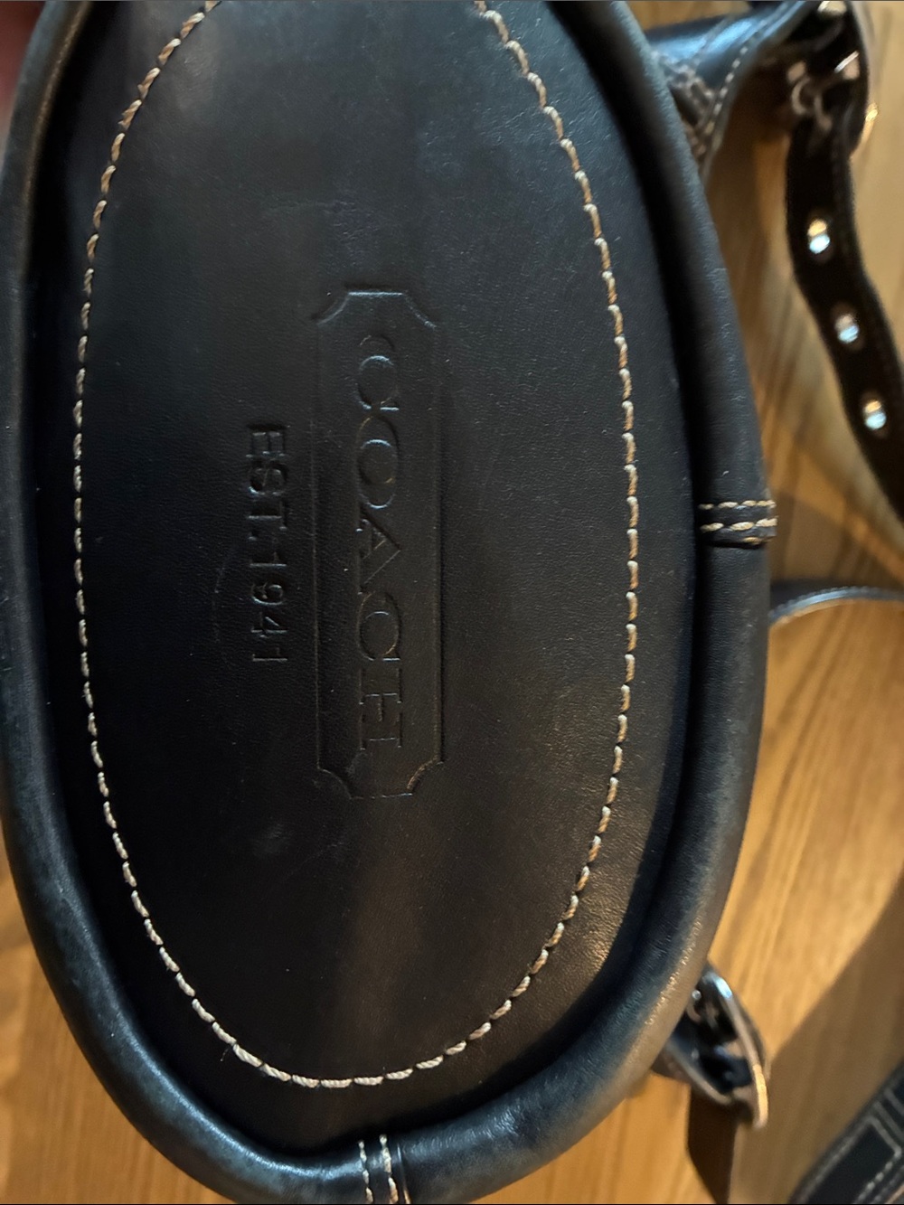 Coach Black Leather Oval Crossbody with Contrast Stitching